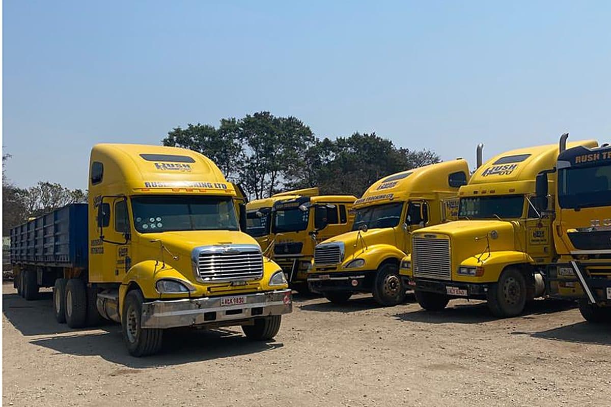 Rush Trucking combinations staged and ready at the yard